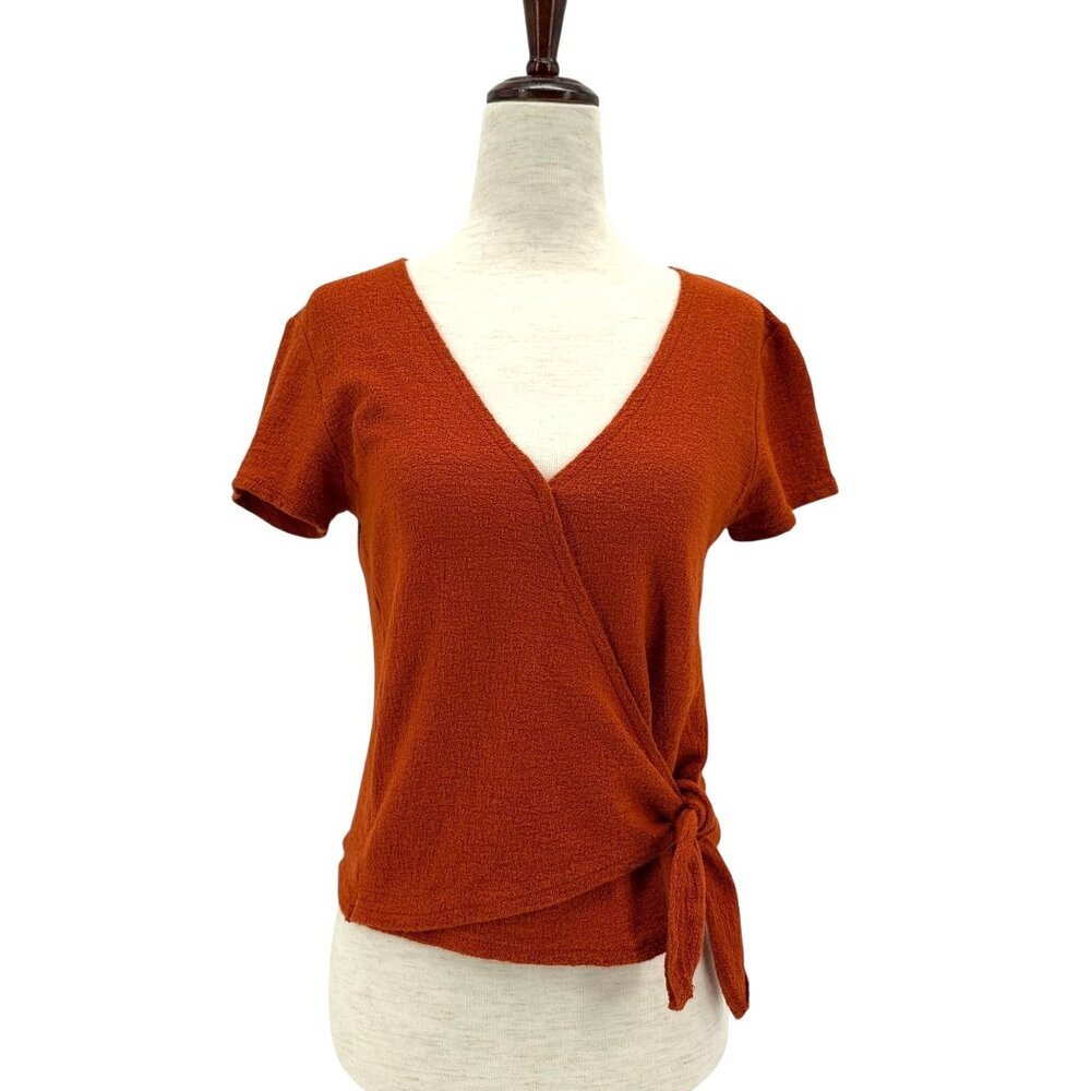 Madewell Womens XS Top Texture & Thread Wrap-Tie Top Burnt Orange
